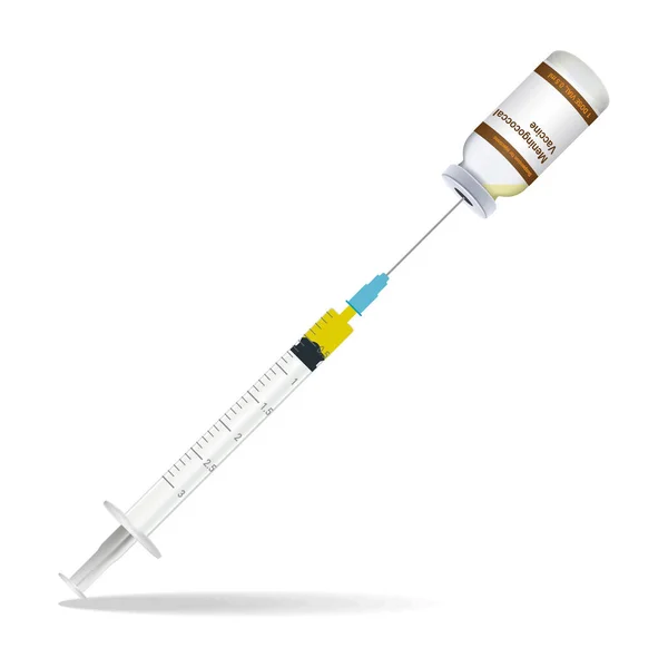 Ανοσοποίηση, εμβόλιο μηνιγγιτιδόκοκκου σύριγγα περιέχει κάποια ένεση και μπουκάλι ψεκασμού απομονωθεί σε λευκό φόντο. Εικονογράφηση διάνυσμα. — Διανυσματικό Αρχείο