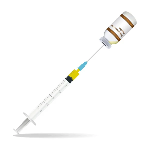 Immunization, Pneumococcal Vaccine Syringe Contain Some Injection And Injection Bottle Isolated On A White Background. Vector Illustration. — Stock Vector