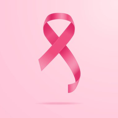 Gerçekçi pembe kurdele, bir arka plan üzerinde izole Meme Kanseri Bilinçlendirme sembolü. Vektör çizim.