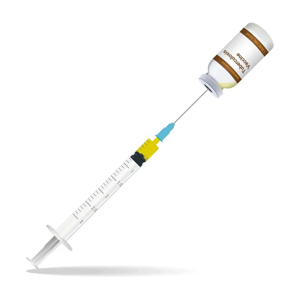 Ανοσοποίηση, σύριγγα εμβόλιο της φυματίωσης περιέχει κάποια ένεση και μπουκάλι ψεκασμού απομονωθεί σε λευκό φόντο. Εικονογράφηση διάνυσμα. — Διανυσματικό Αρχείο