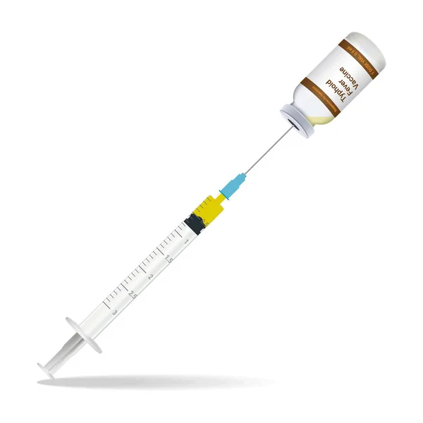 Ανοσοποίηση, τυφοειδής πυρετός εμβόλιο σύριγγα περιέχει κάποια ένεση και μπουκάλι ψεκασμού απομονωθεί σε λευκό φόντο. Εικονογράφηση διάνυσμα. — Διανυσματικό Αρχείο