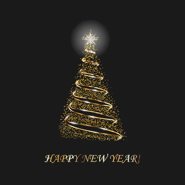 Noel ağacı 3d kartı siyah arka plan için. Mutlu yıllar, mutlu yıllar tatil kutlaması sembolü olarak Noel ağacı. Işıltı dekorasyon. Parlak yıldız