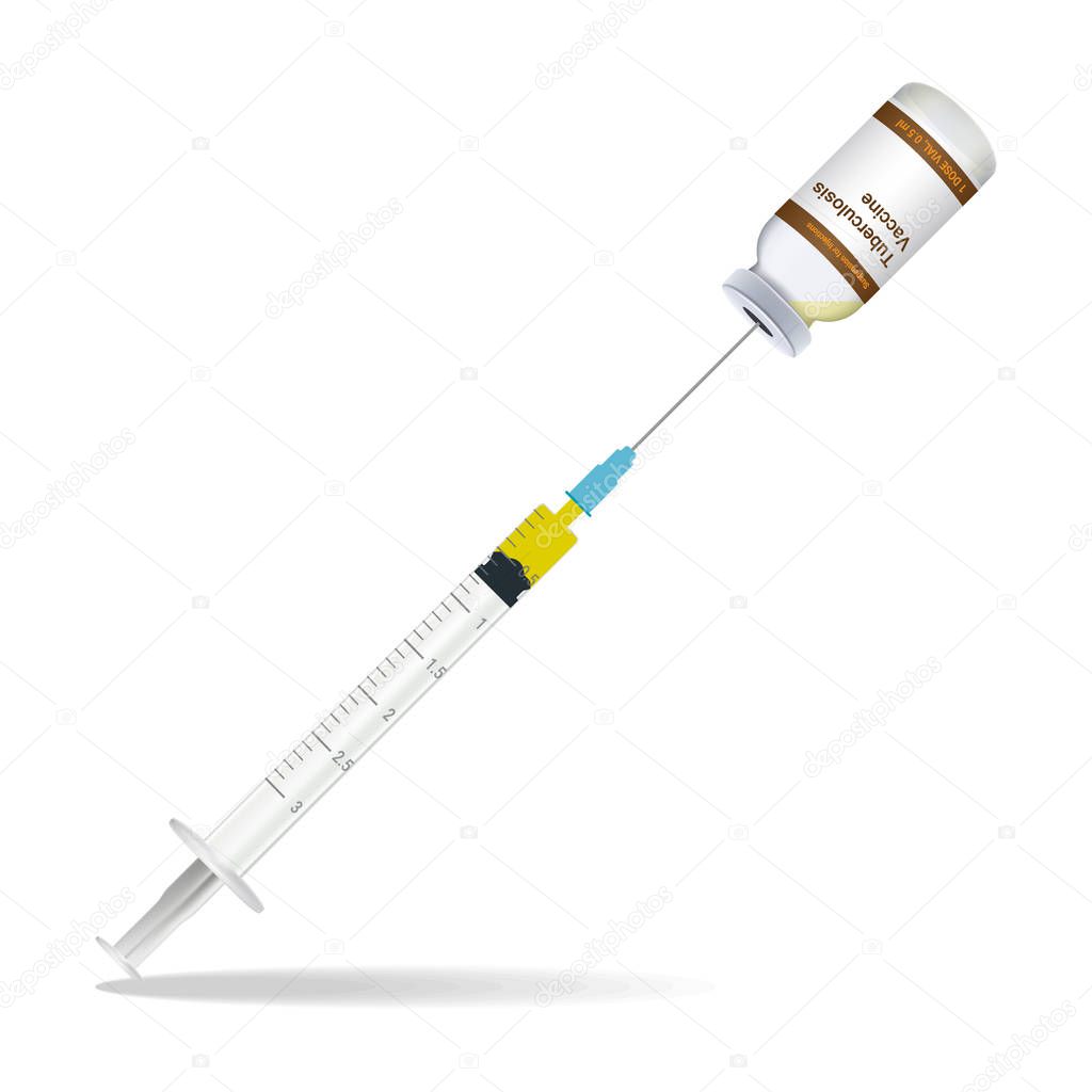 Immunization, Tuberculosis Vaccine Syringe Contain Some Injection And Injection Bottle Isolated On A White Background. Vector Illustration.