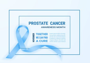 Gerçekçi Blue Ribbon. Prostat kanseri duyarlılığı ayı içinde tercihine sembolü. Bir arka plan üzerinde izole Poster şablonu. Vektör çizim.