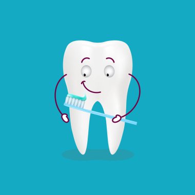 Sevimli çizgi diş diş fırçası ve bir arka plan üzerinde izole Yapıştır. Vektör çizim.