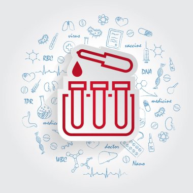 Tüp, laboratuvar vektör simge handdrawn sağlık karalamalar arka plan üzerinde
