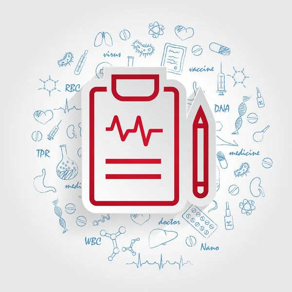 Ιατρική έκθεση διάνυσμα εικονίδιο για κινητή εφαρμογή, κουμπί και ιστοσελίδα σχεδιασμό. Εικονογράφηση που απομονώνονται σε υγειονομική περίθαλψη handdrawn doodles φόντο. EPS 10 σχεδιασμό λογότυπου, app, infographic — Διανυσματικό Αρχείο