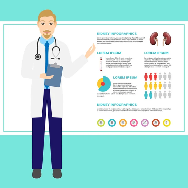 Doctor for a description of the kidney diseases. Vector — Stock Vector