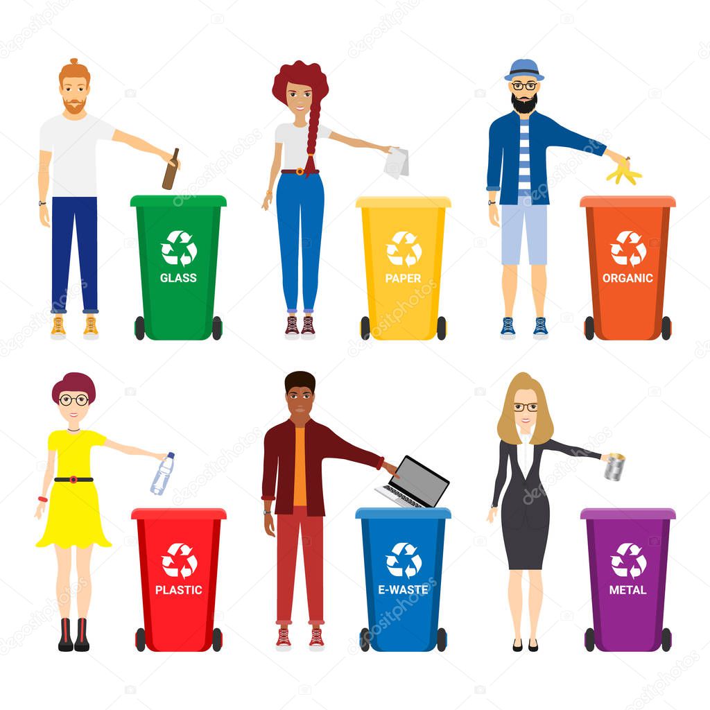 Vector Illustration Of People Recycling Trash