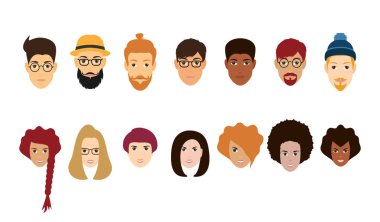 Güzel insanlar koleksiyon avatarları. Vektör Illustration