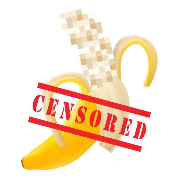 Bild av banan stängd av censur, symbol vuxen endast 18 plus, vektor illustration. — Stock vektor