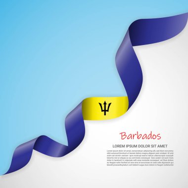 Beyaz ve mavi renkleri ve Barbados bayrağı sallayarak şerit vektör afiş. Afiş tasarımı, broşür, basılı malzemeler, logolar, Bağımsızlık günü için şablon.