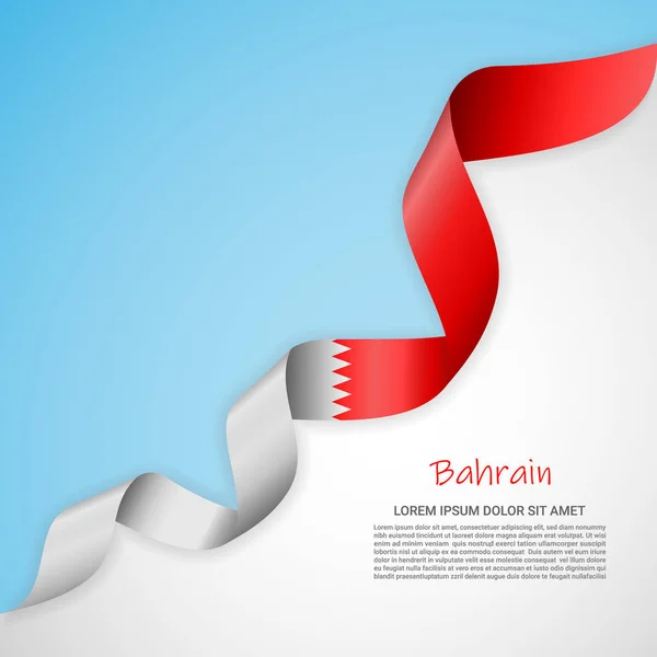 Vektorbanner in weißen und blauen Farben und schwenkendes Band mit Fahne des Bahrains. Vorlage für Plakatgestaltung, Broschüren, Druckmaterialien, Logos, Unabhängigkeitstag. — Stockvektor
