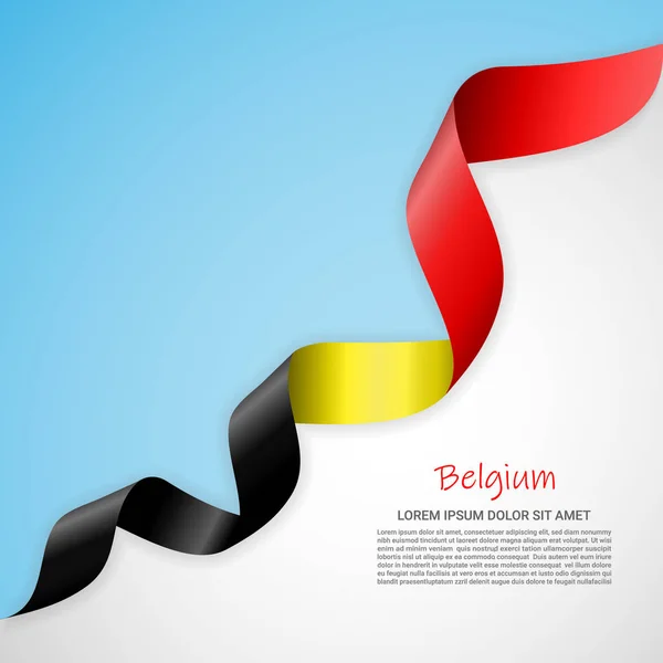 Banner vectorial en colores blanco y azul y cinta ondeante con bandera de Bélgica. Plantilla para el diseño de pósters, folletos, materiales impresos, logotipos, día de la independencia . — Vector de stock