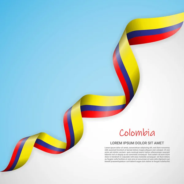 Banner vectorial en colores blanco y azul y cinta ondeante con bandera de Colombia. Plantilla para el diseño de pósters, folletos, materiales impresos, logotipos, día de la independencia . — Archivo Imágenes Vectoriales