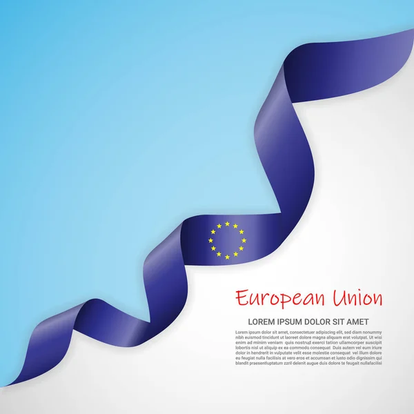 Vector banner in Blauwwitte kleuren en wuivende lint met de vlag van de Europese Unie. Sjabloon voor posterontwerp, brochures, gedrukte materialen, logo's, Onafhankelijkheidsdag. — Stockvector