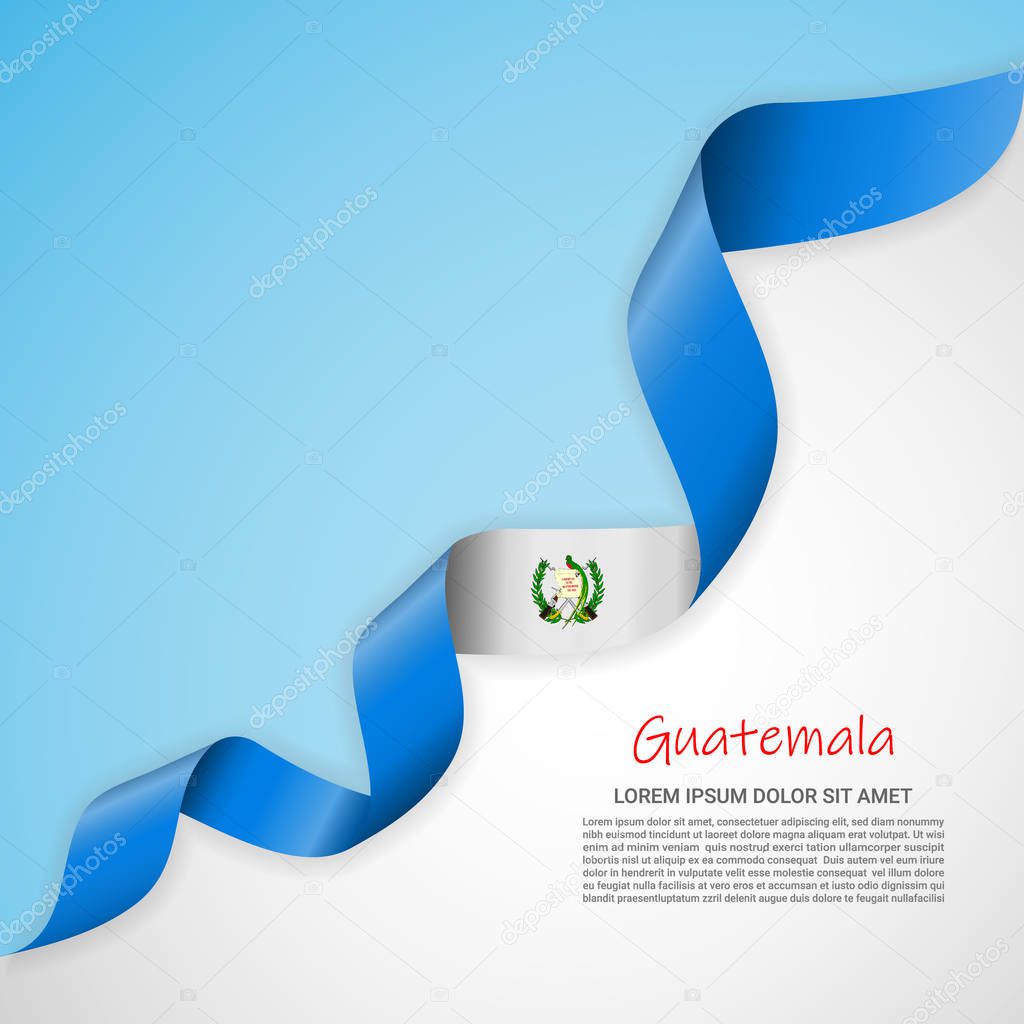 Vector banner in white and blue colors and waving ribbon with flag of Guatemala. Template for poster design, brochures, printed materials, logos, independence day. National flags