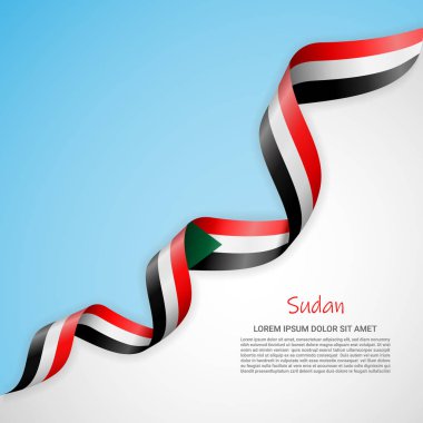 Beyaz ve mavi renkleri ve Sudan bayrağı sallayarak şerit vektör afiş. Afiş tasarımı, broşür, basılı malzemeler, logolar, Bağımsızlık günü için şablon.