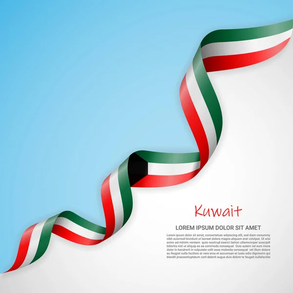 Banner vectorial en colores blanco y azul y cinta ondeante con bandera de Kuwait. Plantilla para el diseño de pósters, folletos, materiales impresos, logotipos, día de la independencia . — Archivo Imágenes Vectoriales