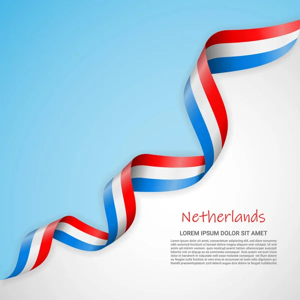 白と青の色とオランダの旗を振っているリボンのベクター バナー。ポスター デザイン、パンフレット、印刷物、ロゴ、独立記念日のためのテンプレート. — ストックベクタ