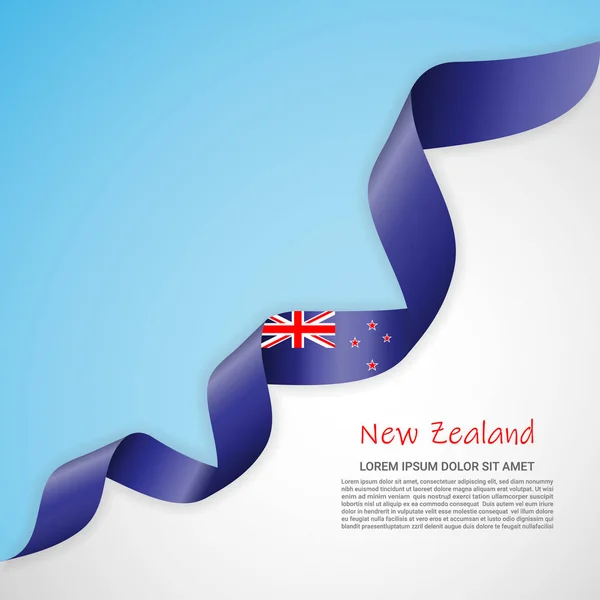 Vektorbanner in weißen und blauen Farben und schwenkendes Band mit neuseeländischer Flagge. Vorlage für Plakatgestaltung, Broschüren, Druckmaterialien, Logos, Unabhängigkeitstag. — Stockvektor