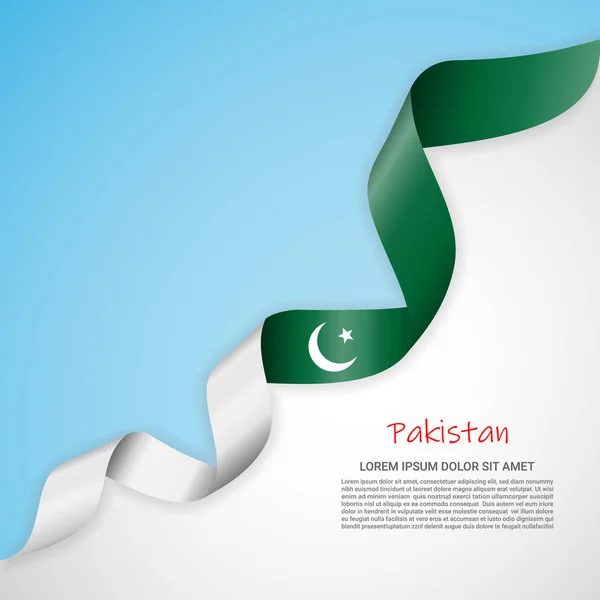 Vektor nápis v bílé a modré barvy a vlající stuha s vlajka Pákistánu. Šablona pro návrh plakátu, brožury, tiskoviny, loga, Den nezávislosti. — Stockový vektor