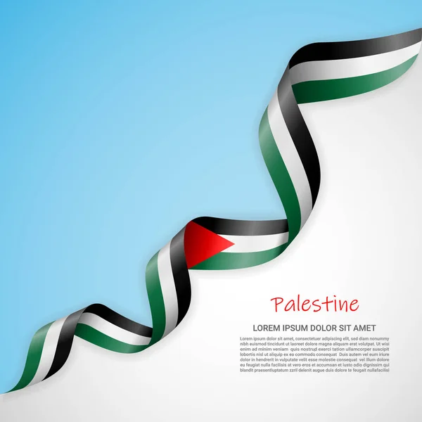 Bandeira vetorial em cores brancas e azuis e fita ondulante com bandeira da Palestina. Modelo para design de cartazes, brochuras, materiais impressos, logotipos, dia da independência . — Vetor de Stock