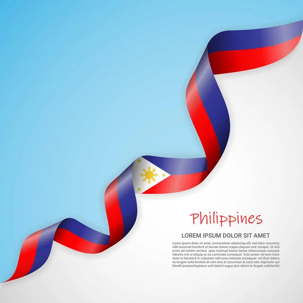 Bannière vectorielle aux couleurs blanches et bleues et ruban ondulant avec drapeau des Philippines. Modèle pour la conception d'affiches, brochures, documents imprimés, logos, fête de l'indépendance . — Image vectorielle