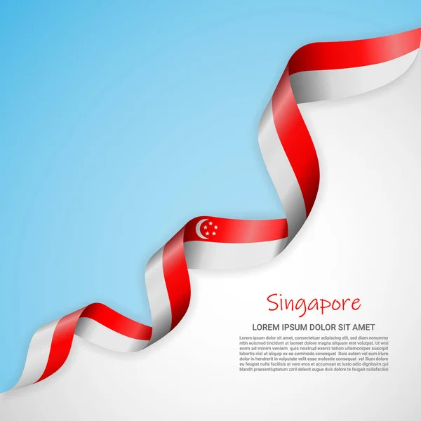 Banner vectorial en colores blanco y azul y cinta ondeante con bandera de Singapur. Plantilla para el diseño de pósters, folletos, materiales impresos, logotipos, día de la independencia . — Archivo Imágenes Vectoriales