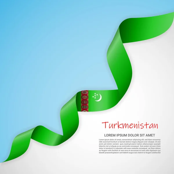 Beyaz ve mavi renkleri ve Türkmenistan bayrağı sallayarak şerit vektör afiş. Afiş tasarımı, broşür, basılı malzemeler, logolar, Bağımsızlık günü için şablon. — Stok Vektör