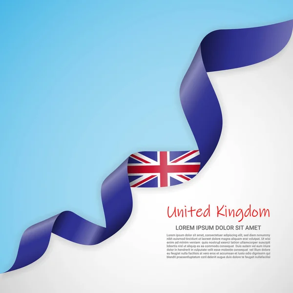 Banner vectorial en colores blanco y azul y cinta ondeante con bandera del Reino Unido. Plantilla para el diseño de pósters, folletos, materiales impresos, logotipos, día de la independencia . — Vector de stock