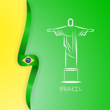 Brezilya, Brezilya Federatif Cumhuriyeti bayrağı. İsa'nın kurtarıcı, Rio de Janeiro heykeli. Parlak, renkli vektör çizim