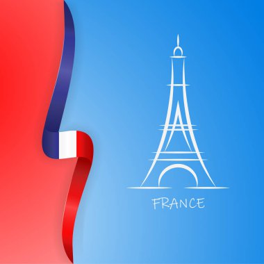 Paris Eyfel Kulesi Illustration ülke Fransa bayrağı ile. Vektör çizim