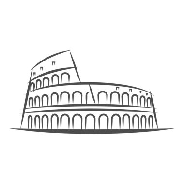 Roma şehir çizgi stili illüstrasyon. Roma'daki Colosseum ünlü dönüm noktası. İtalya'nın mimari şehir simgesi. Vektör çizim oluşturma anahat. Seyahat ve Turizm vektör çizim.