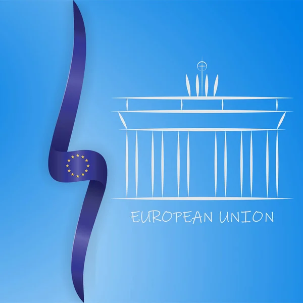 Duitsland lijn pictogram. Brandenburger Tor en de Europese Unie vlag vectorillustratie. — Stockvector
