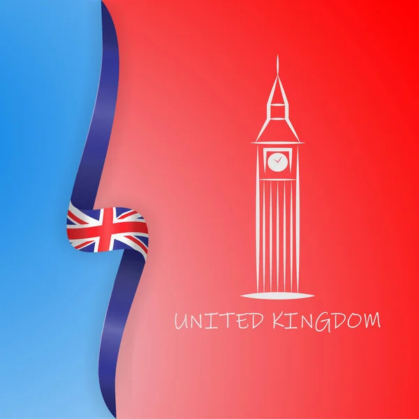 Bandera de Gran Bretaña y Big Ben en Londres. Reino Unido bandera vector ilustración — Vector de stock