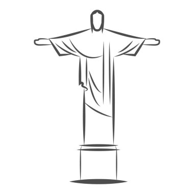 İsa'nın kurtarıcı heykeli, Rio de Janeiro, Brezilya. Vektör kroki çizim.