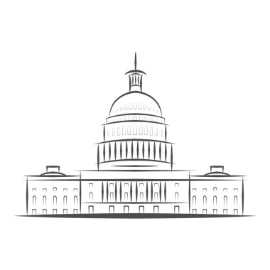 Amerika Birleşik Devletleri hükümeti simgesi. Capitol Binası logosunu görmeniz gerekir. Premium tasarım. Beyaz arka plan üzerinde izole vektör ince çizgi simgesi