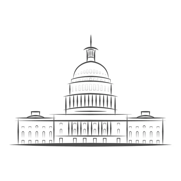 アメリカ合衆国政府のアイコン。国会議事堂の建物のロゴ。プレミアム デザイン。白い背景に分離されたベクトル細い線アイコン — ストックベクタ