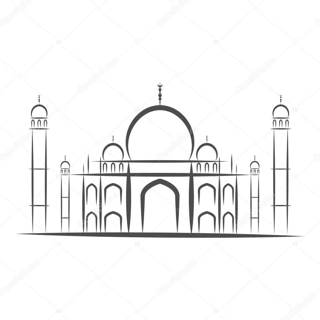 Temple Taj Mahal, Agra, India icons black and white silhouette isolated-vector illustration. White background.