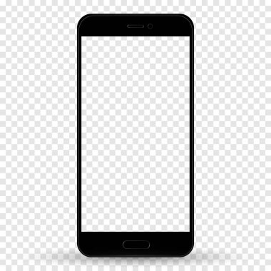 Şeffaf arka planda izole edilmiş boş dokunmatik ekrana sahip iphone tarzı siyah renkli akıllı telefon. stok vektör illüstrasyon