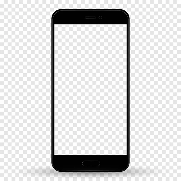 Smartphone en color negro estilo iphone con pantalla táctil en blanco aislada sobre fondo transparente. ilustración vector de stock — Archivo Imágenes Vectoriales