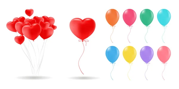 Colección de globos de helio vector 3d realista rojo, oro, amarillo, púrpura, azul, verde... para cumpleaños, fiesta, celebración vuelo diseño de globos, aislado sobre fondo blanco . — Vector de stock