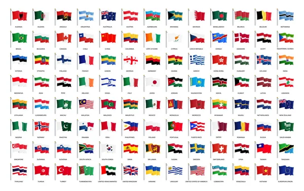 İsimleri ile dünyanın her yerinden ulusal sallayarak bayraklar - beyaz arka plan üzerinde izole yüksek kaliteli vektör bayrağı — Stok Vektör