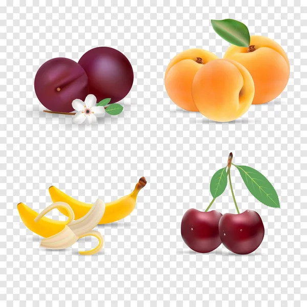 Lindos colores brillantes de colecciones de vectores de frutas. Conjunto de frutas cereza, albaricoque, plátano. Disponible en eps10 . — Vector de stock