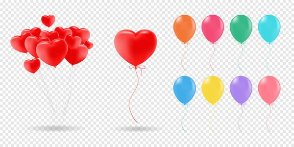 Vector collection of realistic balloons for celebration and decoration on the transparent background. — Stock Vector