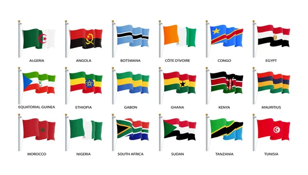 Waving flag icon, flags of Africa countries sorted alphabetically. Vector illustration. — Stock Vector