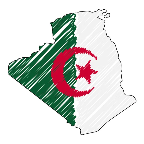 Algeriet karta handritad skiss. Vektorkoncept illustration flagga, barnens ritning, klotter karta. Landskarta för infografik, broschyrer och presentationer isolerade på vit bakgrund. Vektor — Stock vektor