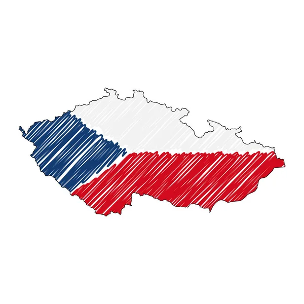 Tjeckien karta handritad skiss. Vektorkoncept illustration flagga, barnens ritning, klotter karta. Landskarta för infografik, broschyrer och presentationer isolerade på vit bakgrund. Vektor — Stock vektor