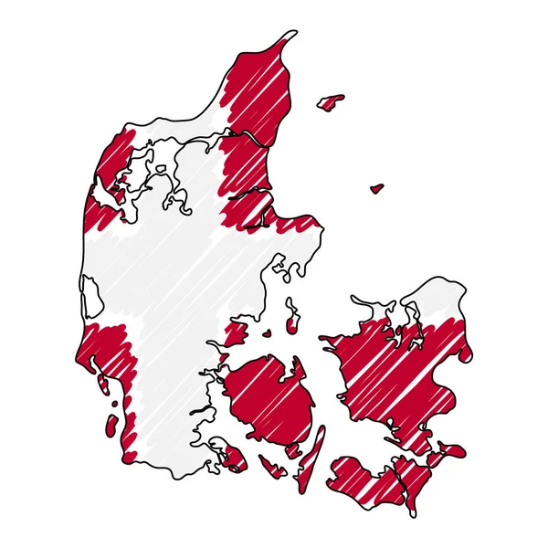 Dánia Térkép kézzel rajzolt vázlat. Vektor koncepció illusztráció zászló, gyermek rajz, irkál Térkép. Ország Térkép infographic, prospektusok és prezentációk elszigetelt fehér alapon. Vektor — Stock Vector